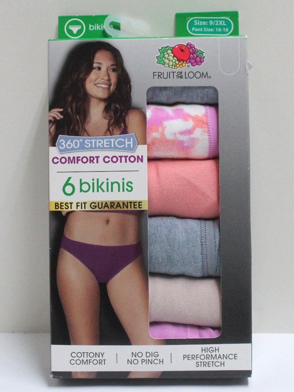 NWT 6 Pair Women's Fruit of the Loom Size 9 or 2XL Bikini Underwear